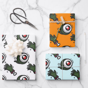 Spooky Eyeballs Zombie Handknochen Halloween-Gesch Geschenkpapier Set