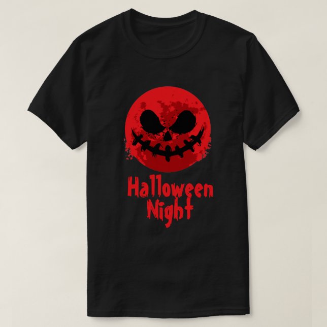 Spooky Face in Red Moon Happy Halloween T - Shirt (Design vorne)