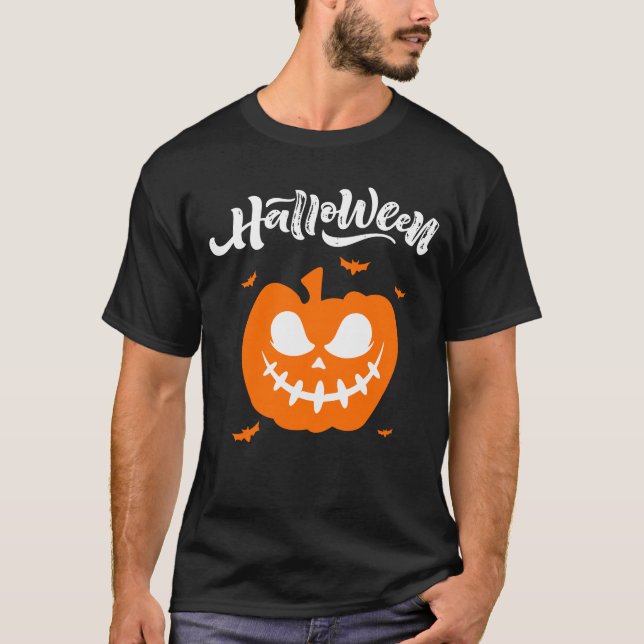 Spooky Face Pumpkin Halloween Hemden für Männer T-Shirt (Vorderseite)