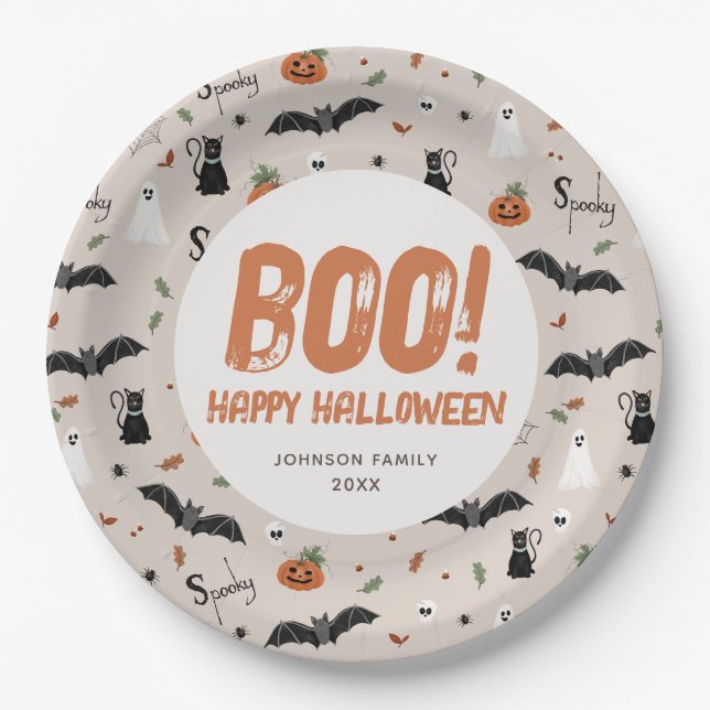 Spooky Family Halloween Fall Boo Pappteller (Vorderseite)
