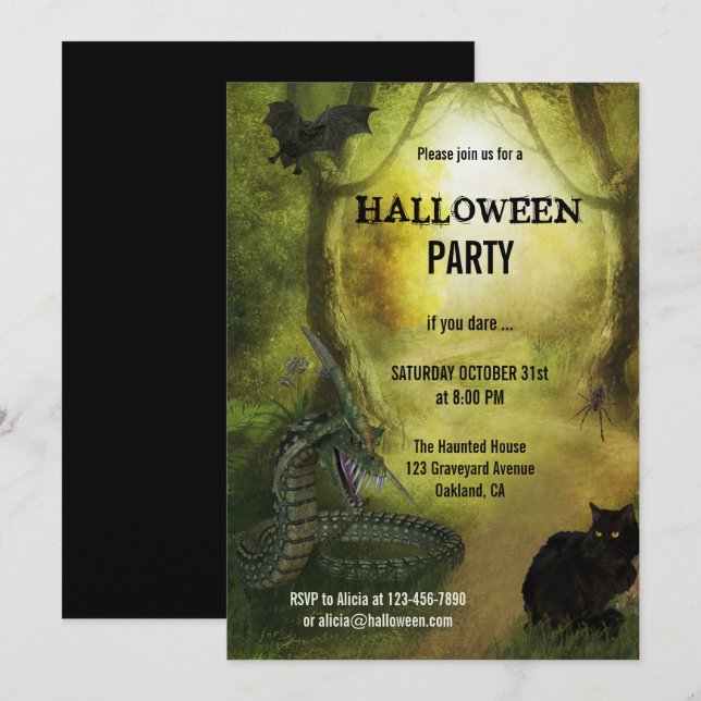Spooky Fantasy Forest Halloween-Party Einladung (Vorne/Hinten)