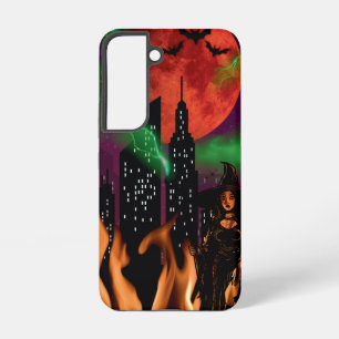 Spooky Fire Hexe Roter Mond Halloween Samsung Galaxy Hülle