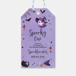 Spooky First Birthday Halloween-Party Lila Geschenkanhänger