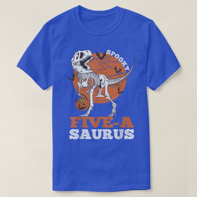 Spooky Five A Saurus Dinosaur Skeleton T rex Pumpk T-Shirt (Design vorne)