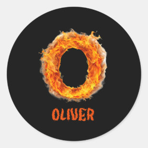 Spooky Flame Oliver Halloween Letter Boys Name Runder Aufkleber