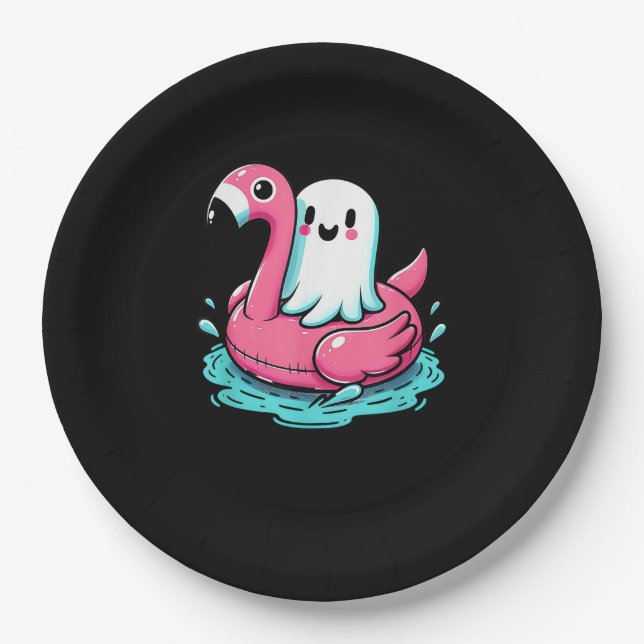 Spooky Flamingo Funny Spooky Summer Summerween Pappteller (Vorderseite)