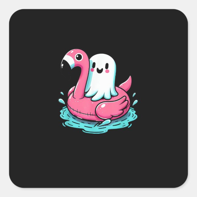 Spooky Flamingo Funny Spooky Summer Summerween Quadratischer Aufkleber (Vorderseite)