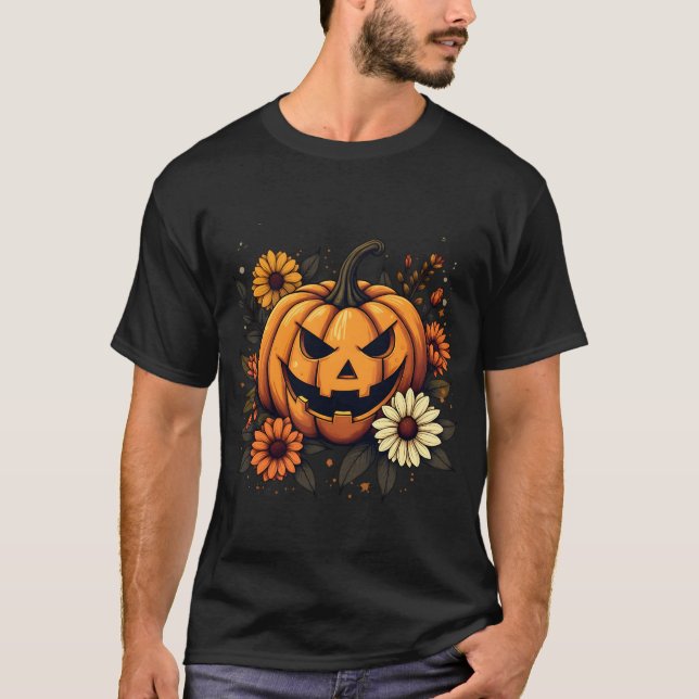 Spooky Floral | Autumn Fall Pumpki Halloween T-Shirt (Vorderseite)