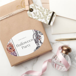 Spooky Floral Halloween Geburtstagsparty Card Ovaler Aufkleber