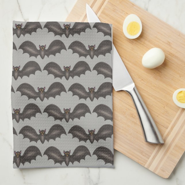 Spooky Flying Black Bats Bat Print Happy Halloween Geschirrtuch (Viertel Falte)