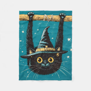 Spooky Flying Black Cat Hexe Fleecedecke