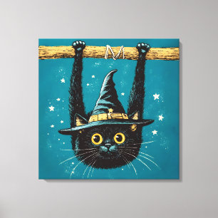 Spooky Flying Black Cat Hexe Leinwanddruck
