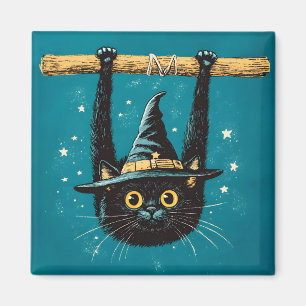 Spooky Flying Black Cat Hexe Magnet