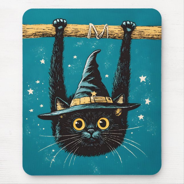 Spooky Flying Black Cat Hexe Mousepad (Vorne)