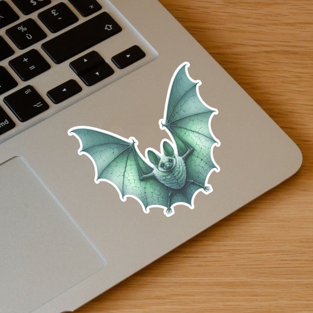 Spooky Flying Green Glows Bat Wings Spread Aufkleber (Spooky flying glowing greenish blue bat on vinyl sticker for Halloween.)