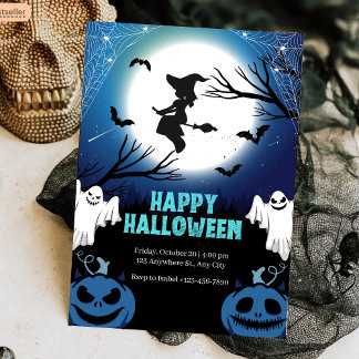Spooky Flying Hexe & Ghosts Full Moon Halloween Einladung