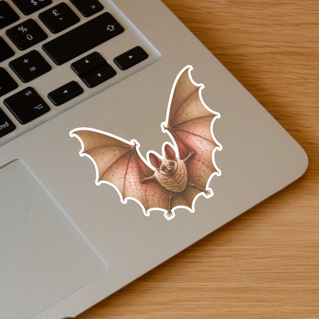 Spooky Flying Orange glühende Bat Wings Spread Aufkleber (Spooky flying glowing burnt orange bat on vinyl sticker for Halloween.)
