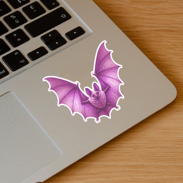 Spooky Flying Pink Glasbling Bat Wings Spread Aufkleber (Spooky flying glowing dark vibrant pink bat on vinyl sticker for Halloween.)