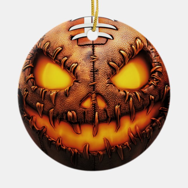 Spooky Football Pumpkin Face Halloween Keramik Ornament (Vorne)