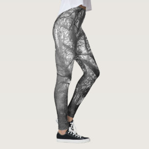Spooky Forest Black and White Fotografy Leggings