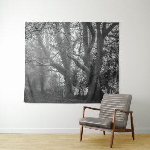 Spooky Forest Black and White Fotografy Wandteppich