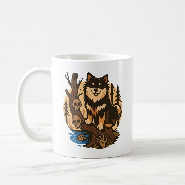 Spooky Forest Dog with Skulls Horror Art Kaffeetasse (Links)