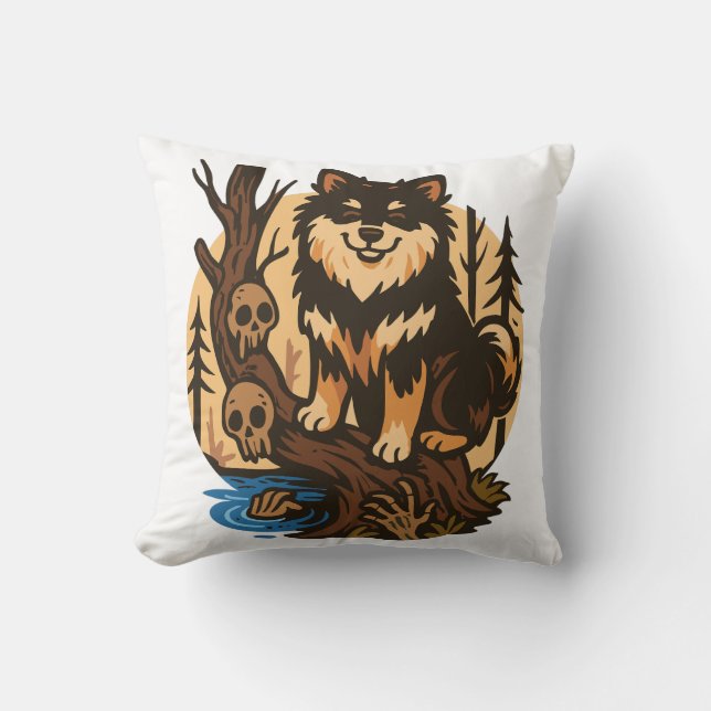 Spooky Forest Dog with Skulls Horror Art Kissen (Vorderseite)