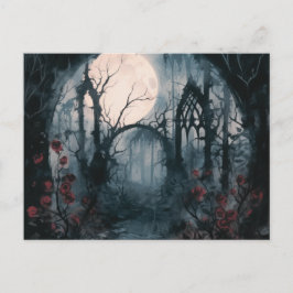 Spooky Forest Full Moon Rote Rosen Halloween Feiertagspostkarte