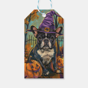 Spooky Französisch Bulldog Halloween Hexe und Kürb Geschenkanhänger