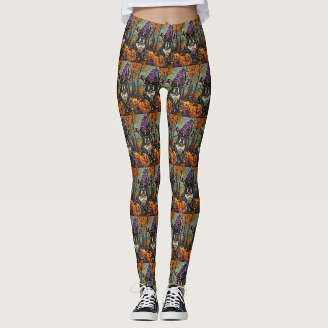 Spooky Französisch Bulldog Halloween Hexe und Kürb Leggings (Vorderseite)