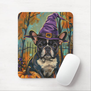 Spooky Französisch Bulldog Halloween Hexe und Kürb Mousepad