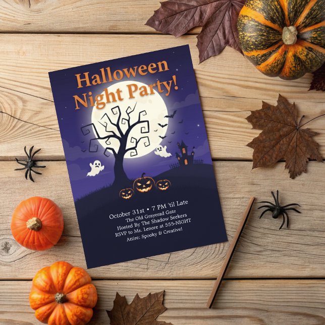 Spooky Full Moon Night Simple Halloween Party Einladung (Von Creator hochgeladen)