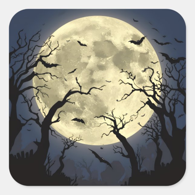 Spooky Full Moon Quadratischer Aufkleber (Vorderseite)
