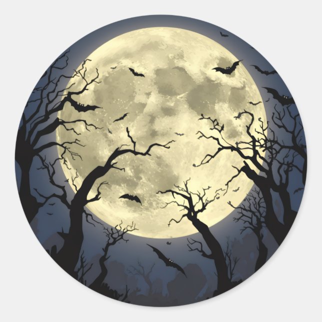 Spooky Full Moon Runder Aufkleber (Vorderseite)