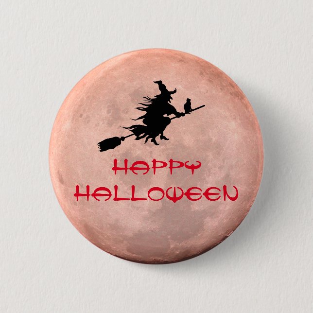 Spooky Full Moon Witch Pin Button (Vorderseite)