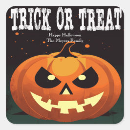 Spooky Fun Evil Pumpkin Trick oder Trete Quadratischer Aufkleber