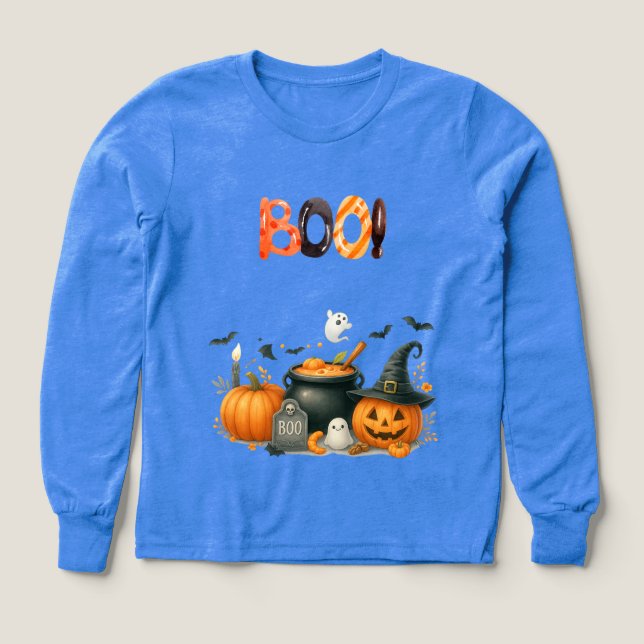 Spooky Fun Halloween BOO Kinder T-Shirt mit Geiste (Design Vorderseite)