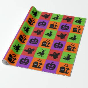 Spooky Fun Halloween Pattern Trick oder Trete Geschenkpapier
