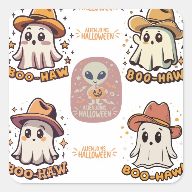 Spooky Fun: Halloween-Sticker-Set Quadratischer Aufkleber (Vorderseite)