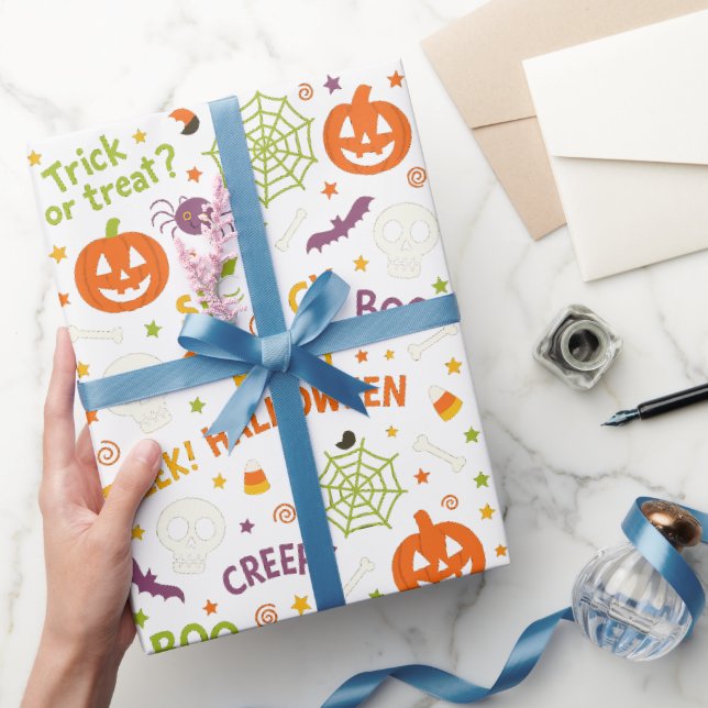 Spooky & Fun Pumpkin - farbenfrohe Halloween-Muste Geschenkpapier (Schenken)