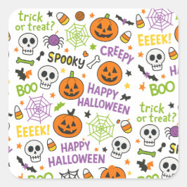 Spooky & Fun Pumpkin - farbenfrohe Halloween-Muste Quadratischer Aufkleber