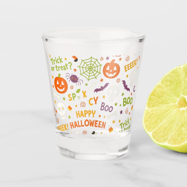 Spooky & Fun Pumpkin - farbenfrohe Halloween-Muste Schnapsglas (Vorderseite)
