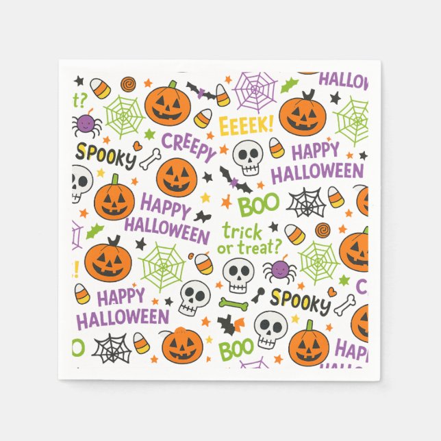 Spooky & Fun Pumpkin - farbenfrohe Halloween-Muste Serviette (Vorderseite)