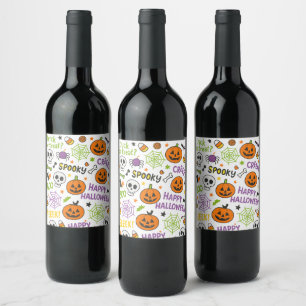 Spooky & Fun Pumpkin - farbenfrohe Halloween-Muste Weinetikett