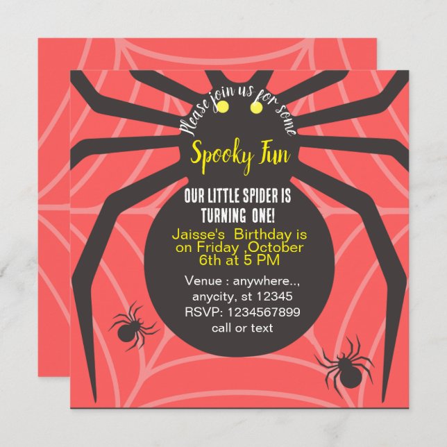 SPOOKY FUN SPIDER GEBURTSTAG CUSTOM EINLADUNG (Vorne/Hinten)