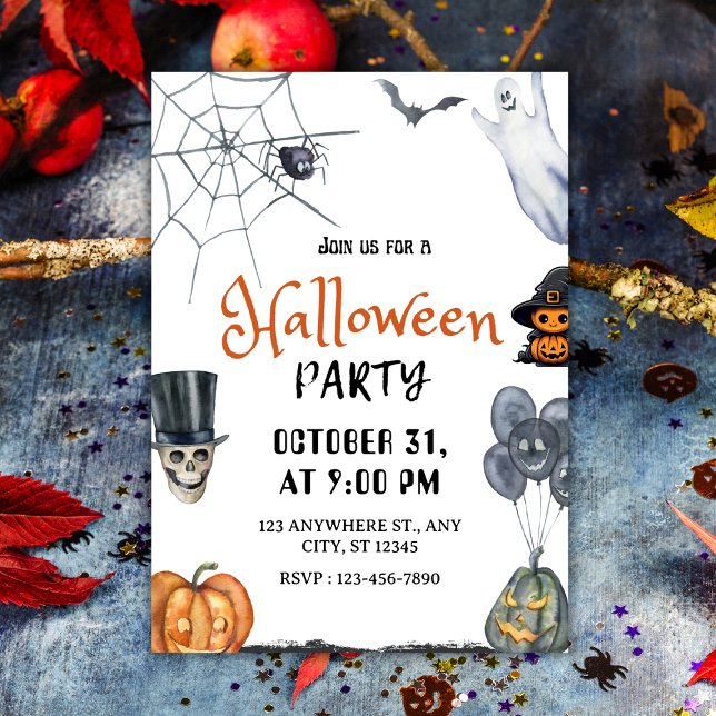 Spooky Fun Watercolor Halloween-Party Einladung (Spooky Fun Watercolor Halloween Party Invitation
)
