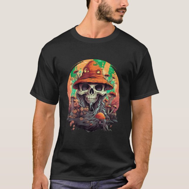 Spooky Fungi Vintager Kernpunkt Halloween Skeleto T-Shirt (Vorderseite)