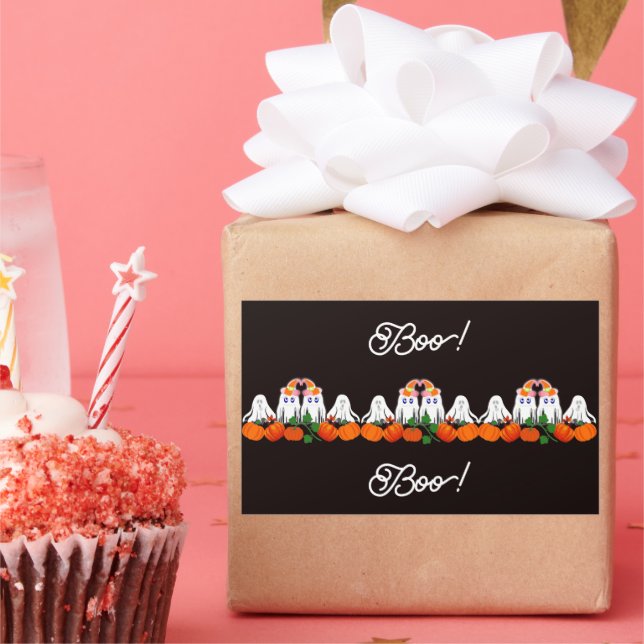 Spooky Funky Ghost Boo Halloween Pumpkin Patch Cof Rechteckiger Aufkleber (Party)