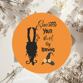 Spooky Funky Halloween-Party Cauldron Hexenhut Runder Aufkleber