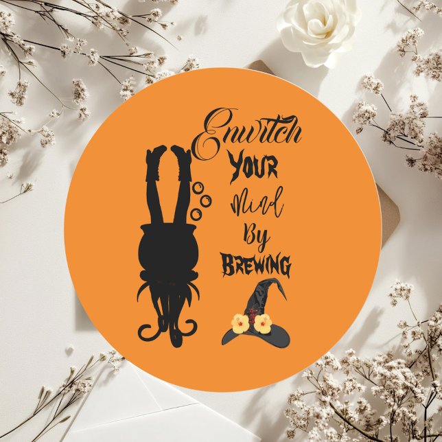 Spooky Funky Halloween-Party Cauldron Hexenhut Runder Aufkleber (Spooky Funky Halloween Party Cauldron Witch Hat Classic Round Sticker)